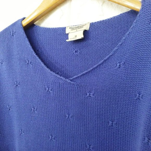 90s Knit Crop Top Boxy V-Neck Drop LSL Sz-1X - Picture 2 of 8